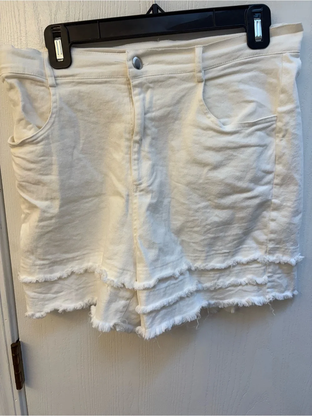 Frayed Tiered White Denim Shorts